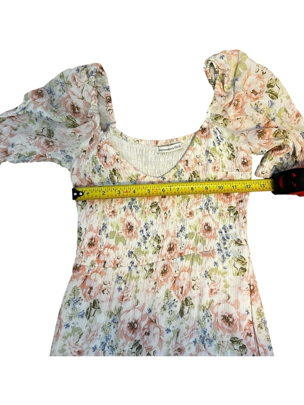 Abercrombie & Fitch Cream Floral Smocked Midi Dress with Pink and Blue Accents - Picture 5 of 5